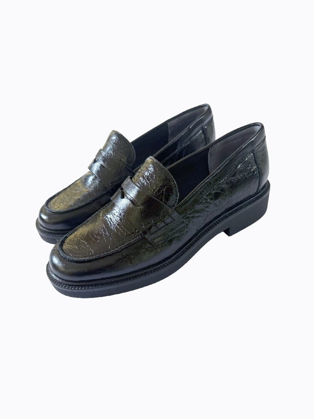 Dolce Vita Tiggy Midnight Crinkle Patent Leather Penny Loafers 7 Lug Sole 90s